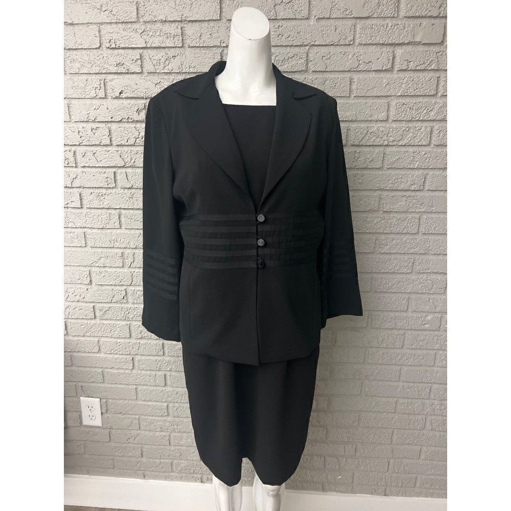 Positive Attitude Petite Black Ribbon Detail Dress And Jacket Set Size 12P